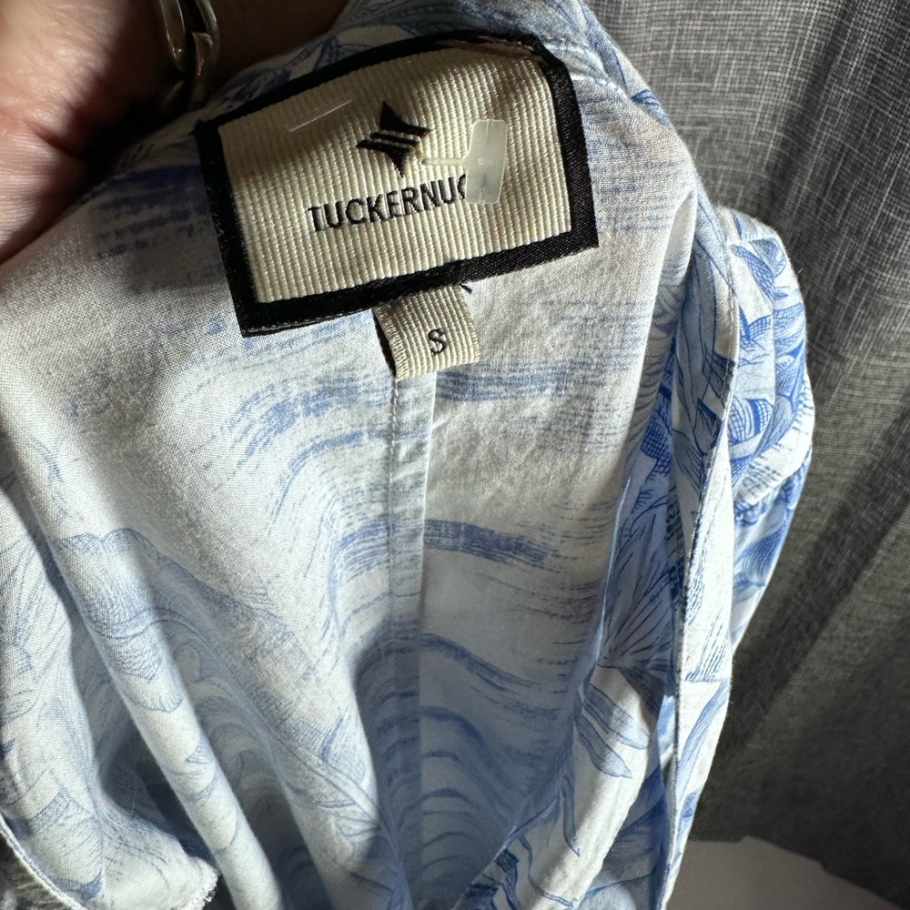 Tuckernuck Safari Toile Blue White Flare Sleeve Dress Size Small - Picture 11 of 11